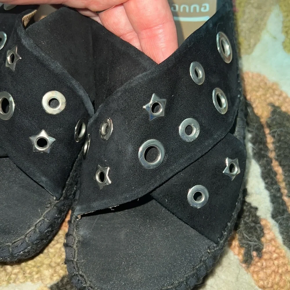 Leather star and metal grommet woven espadrille flats